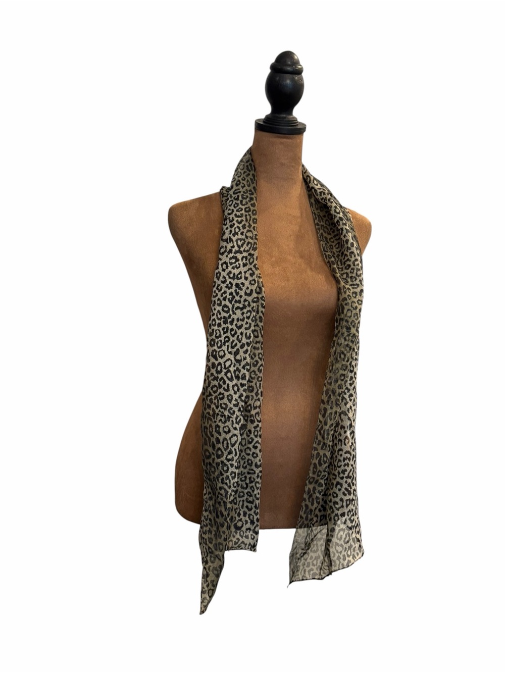 Womens Leopard Print Scarf Brown Sheer Long Rectangle Classic Italy 59x11.5”